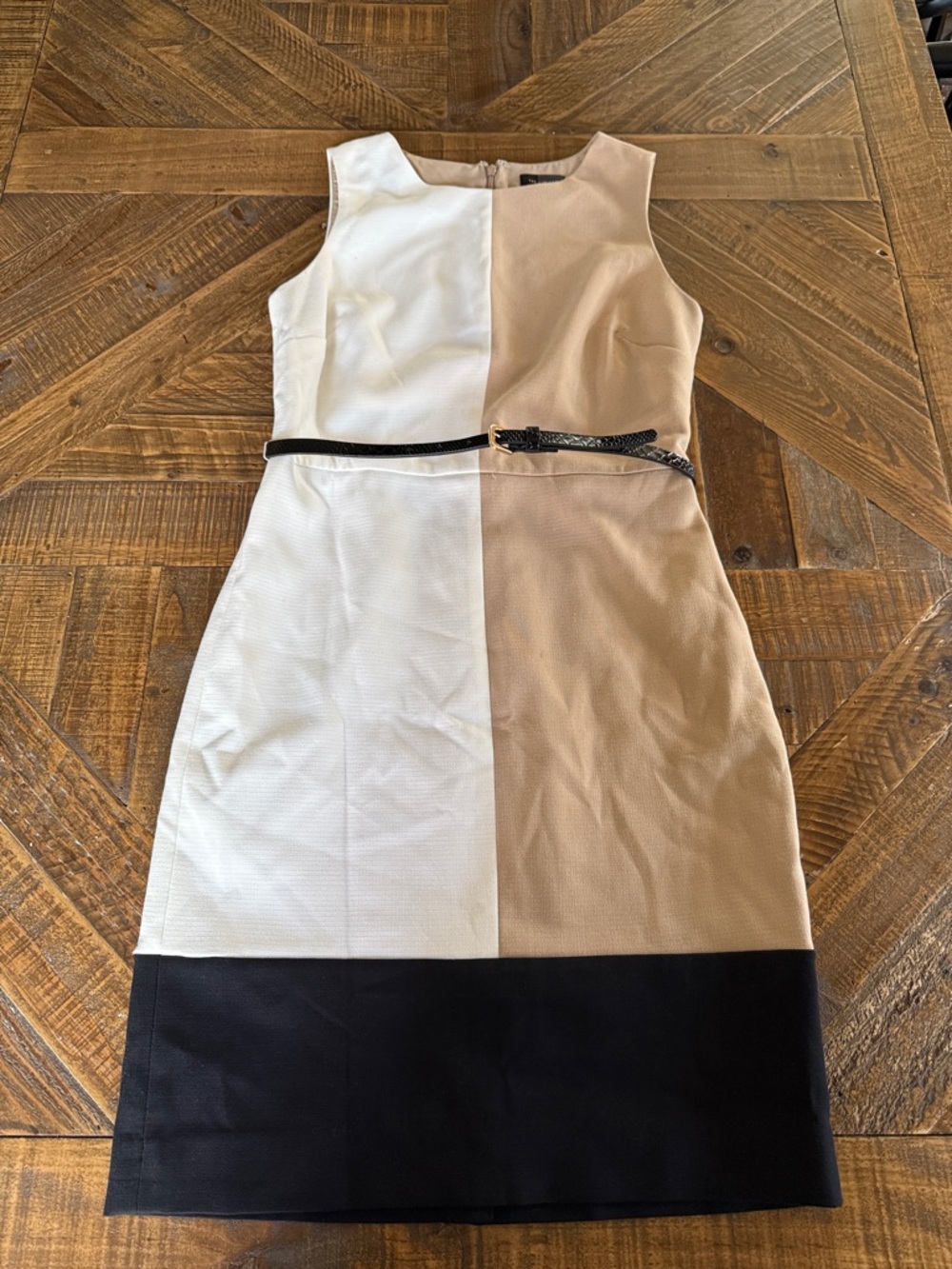The Limited Colorblock Dress Size 4 Tan White Black Belted Work Office Chic